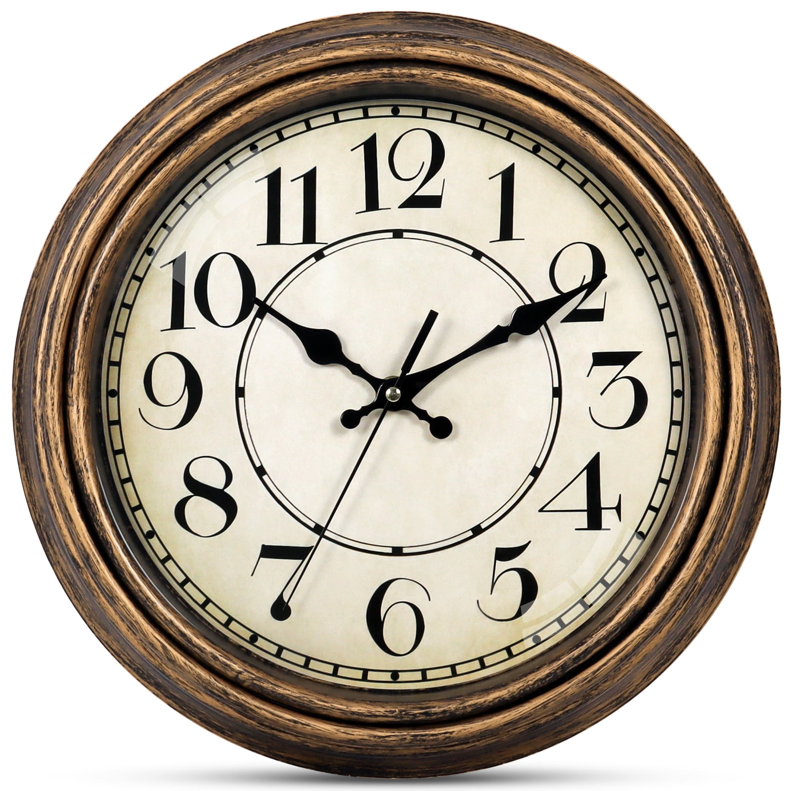 Geevon Retro Silent 12 Inch Wall Clock, Brown photo 1