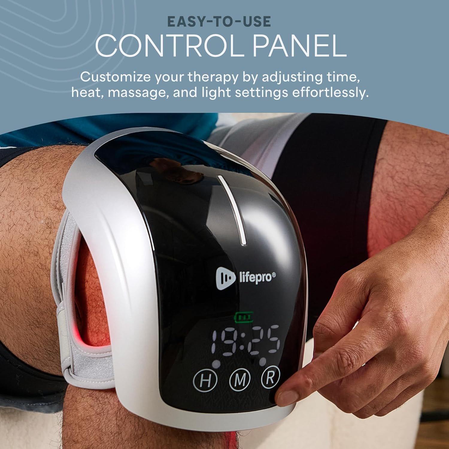 LifePro Red Light Therapy Knee Brace – Portable Near Infrared LED Wrap with Heat, Vibration & Rechargeable Battery - Silver