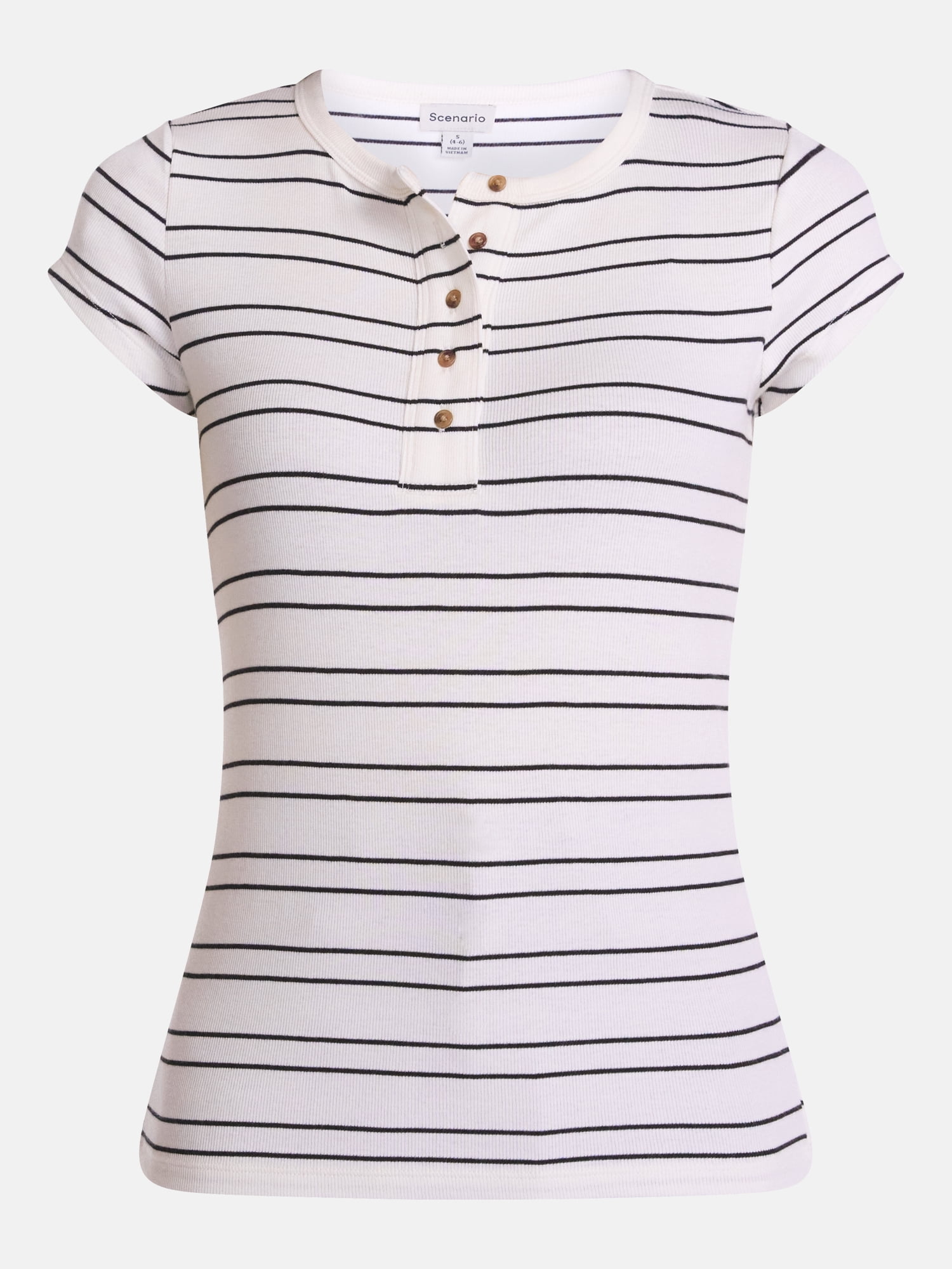 Scenario Women's Rib Henley with Short Sleeves, Sizes XS-XXXL