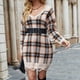 thumbnail image 3 of Vestido Salón Acanalado Vestido de punto a cuadros para mujer Vestido elegante de punto con cuello en V Vestido suelto de invierno Ygjytge Rosa M para Mujer, 3 of 6