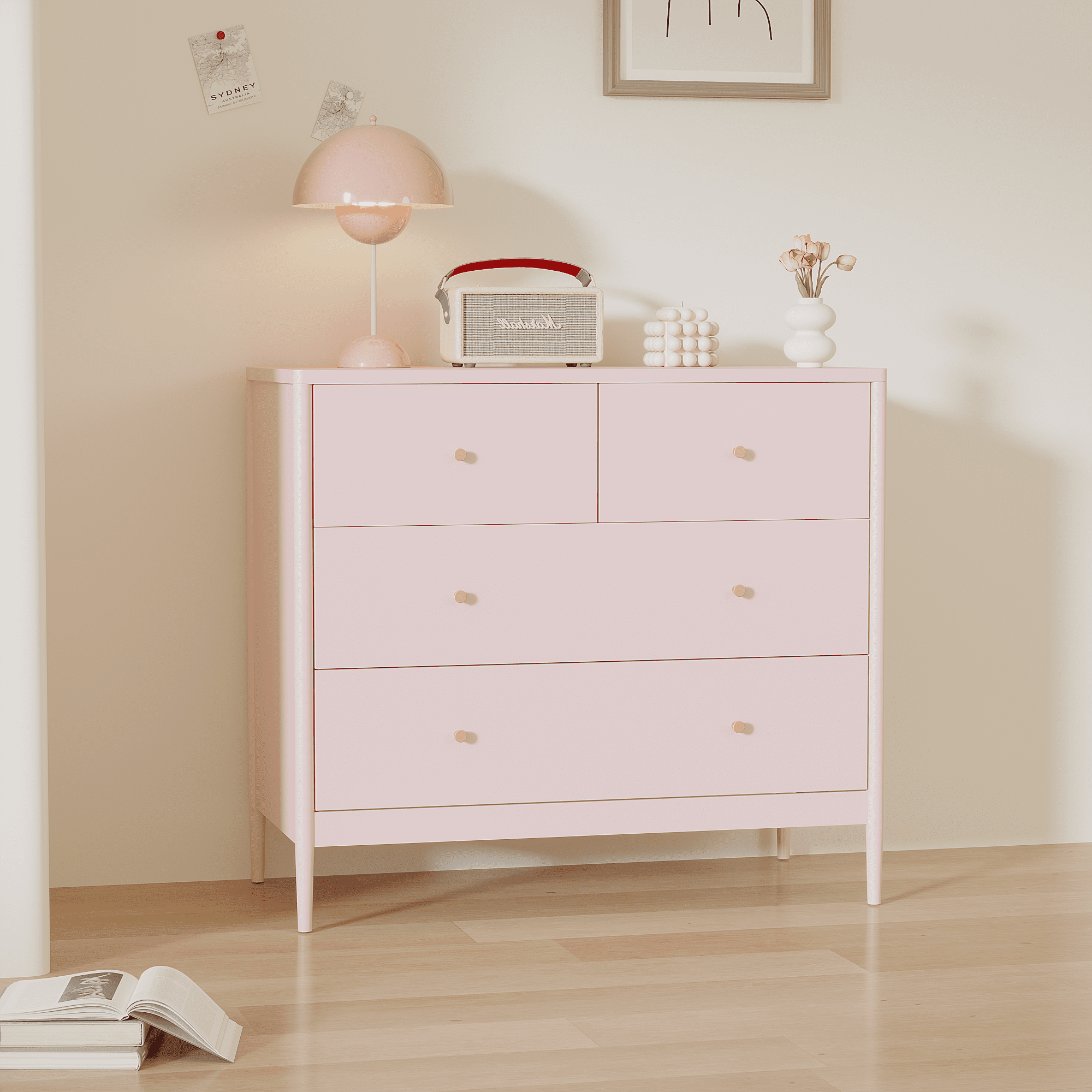 4-Drawer Kids Dresser, Wooden Storage Cabinet for Toddler Bedroom, Nursery, Closet, Baby Nightstand Organizer for Living Room or Apartment, 35.4" Wide