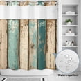 thumbnail image 2 of No Hook Shower Curtain, Farmhouse Teal Brown Shower Curtains for Bathroom with See Through Top Window, Vintage Retro Ombre Wooden Waterproof & Washable Bath Curtain 66"x72", 2 of 9