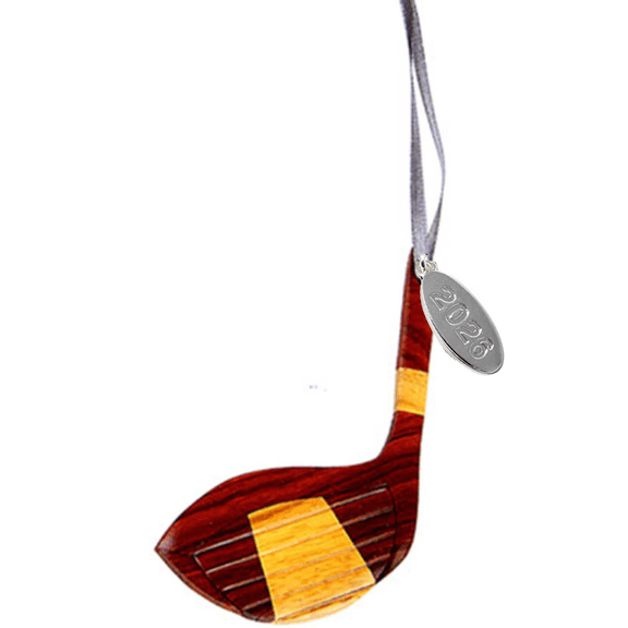 2026 Golf Christmas Ornament, Two-Tone Wood Intarsia Design, Great Golfing Gift For Men or Women, Comes in A Gift Box