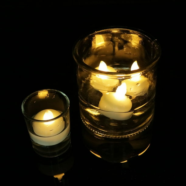 Set of 12 Flamelesss LED Floating Candles with Warm White Waterproof