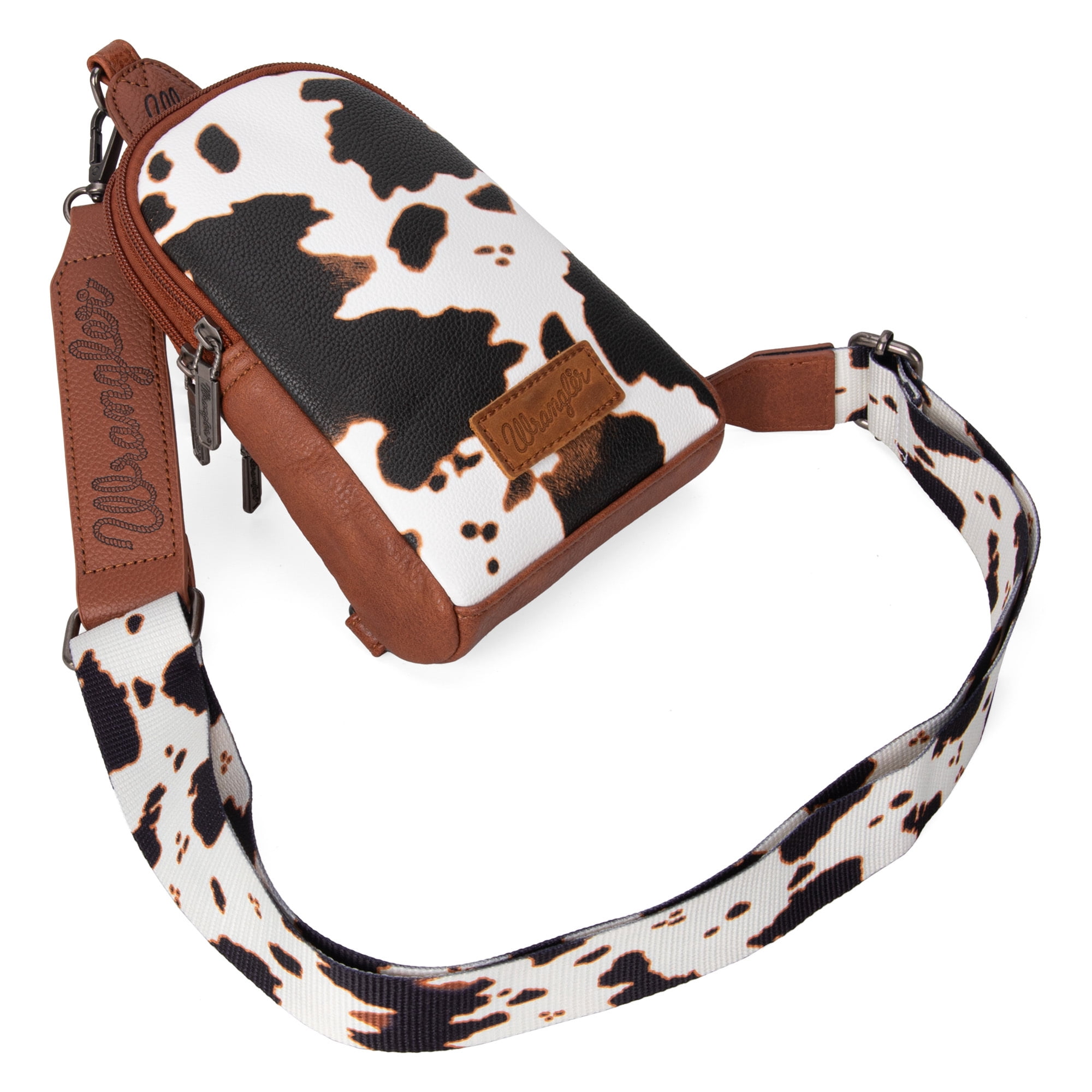 Wrangler Cow Print Crossbody Bags for Women Western Sling Bag with Adjustable Starp Cross Body Purse, Brown