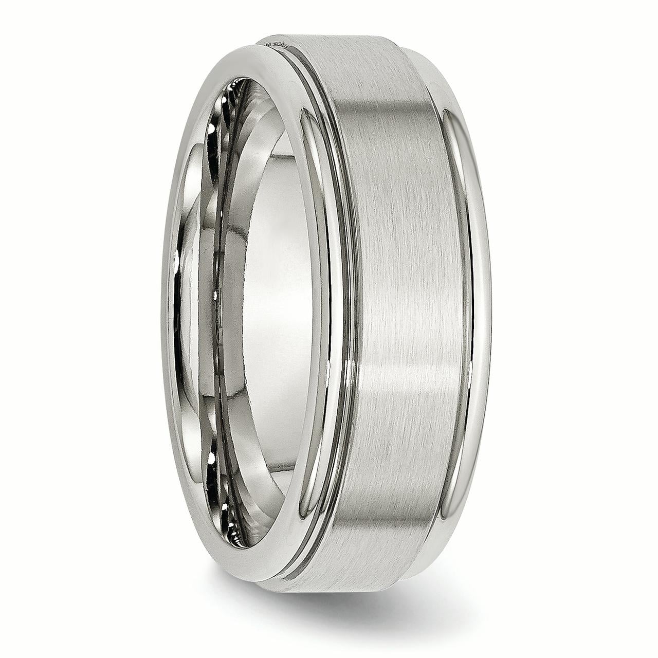Stainless Steel Ridged Edge 8mm Brushed and Polished Wedding Band