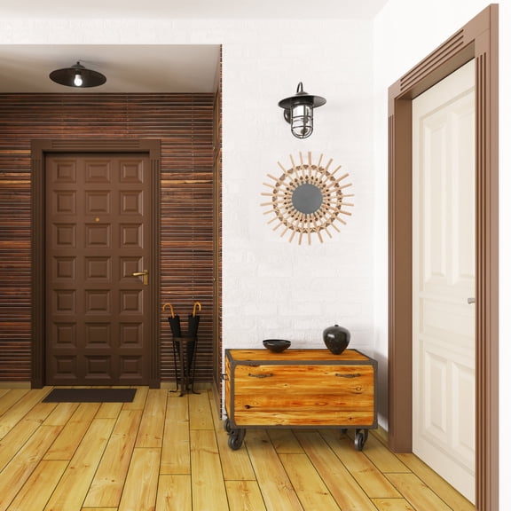 MERRYHAPY Boho Style Woven Round Wall Mirror in Khaki - Decorative Makeup Mirror for Bedroom, Bathroom, and Home Décor