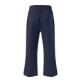 thumbnail image 4 of Domuza Men's Linen Capri Pants Casual Lightweight 3/4 Baggy Pants Drawstring Elastic Waist Beach Yoga Pants with Pockets Navy L, 4 of 4
