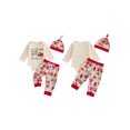 thumbnail image 2 of RUINIXCW Baby Boy Fall Outfit Letter Firetruck Print Long Sleeve Rompers and Elastic Pants Beanie Hat Set 3 Piece Clothes, 2 of 9