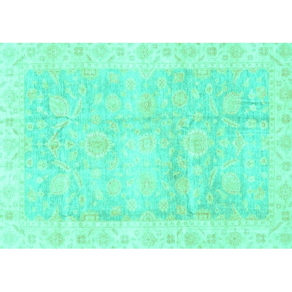 Ahgly Company Machine Washable Indoor Rectangle Oriental Turquoise Blue Traditional Area Rugs, 3' x 5'