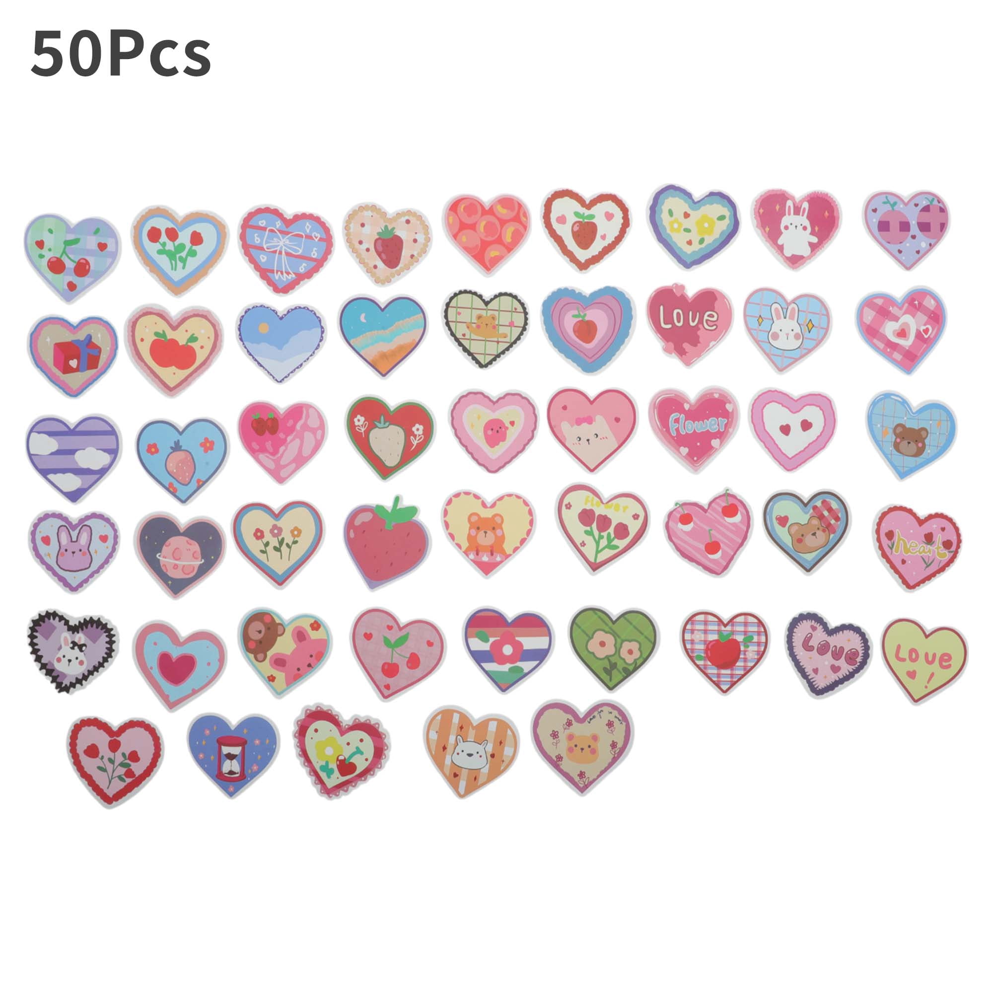 Unique Bargains 50 Pcs Heart Doodle Stickers Waterproof Scrapbook Aesthetic Stickers
