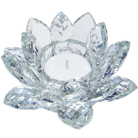 - Amlong Crystal 4.5 Inch Clear Lotus Tealight Holder (Including Tealight) in Gift Box.