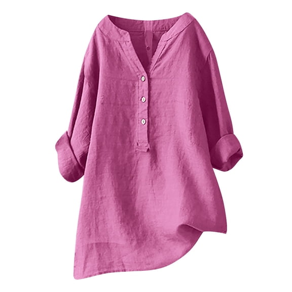 Shirts For Women Printed Patchwork Buttons V Neck Cotton Blouse Shirt Long Sleeve Shirts For Women