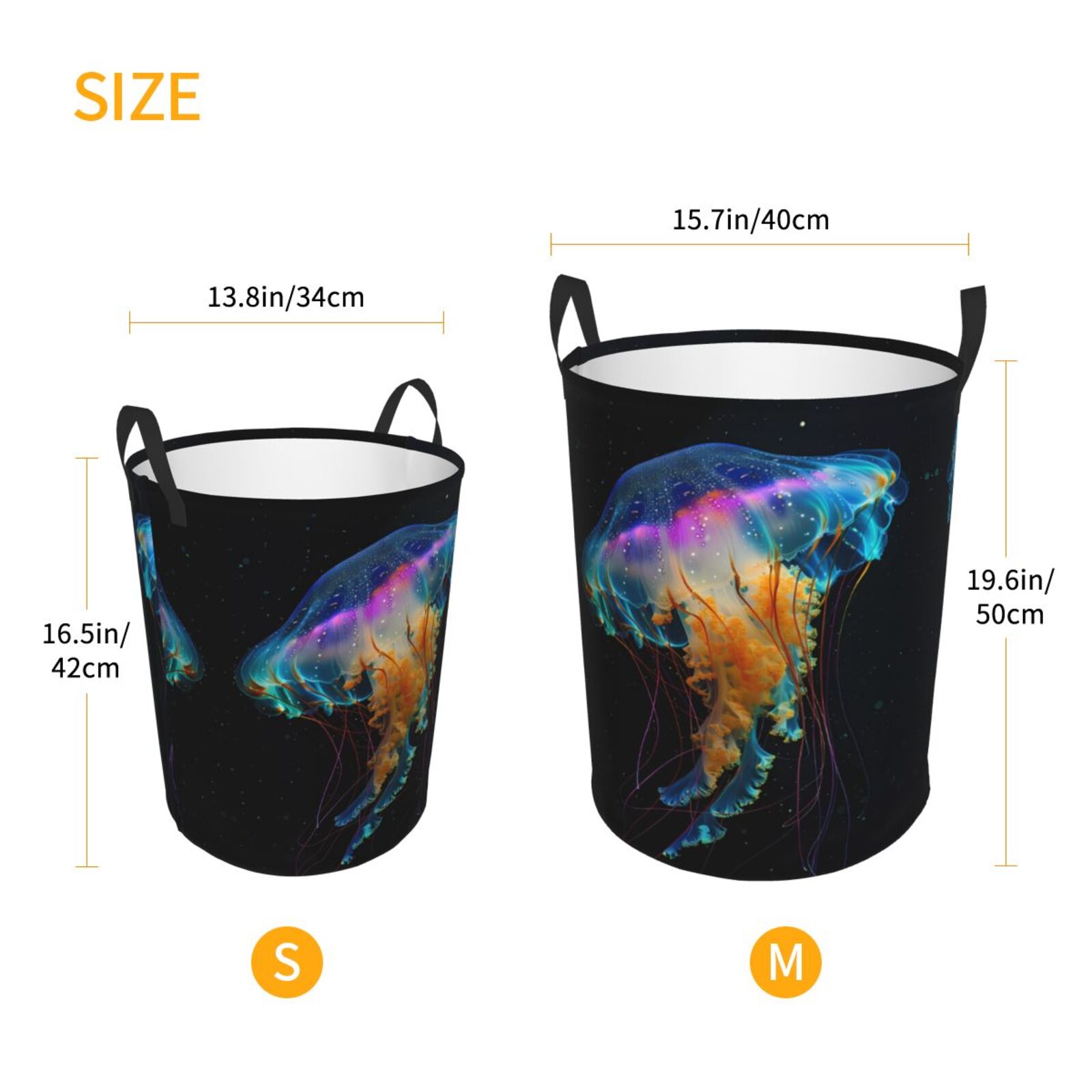 Large Laundry Basket with Handles - Rainbow Luminescent Jellyfish Kids Baby Dirty Clothes Laundry Hamper for Bedroom Aesthetic