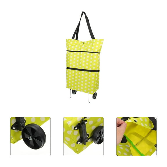 UPOUART 1Pcs Foldable Shopping Bag Utility Tote Bags for Women Large Capacity Wheeled Design Oxford Cloth Green