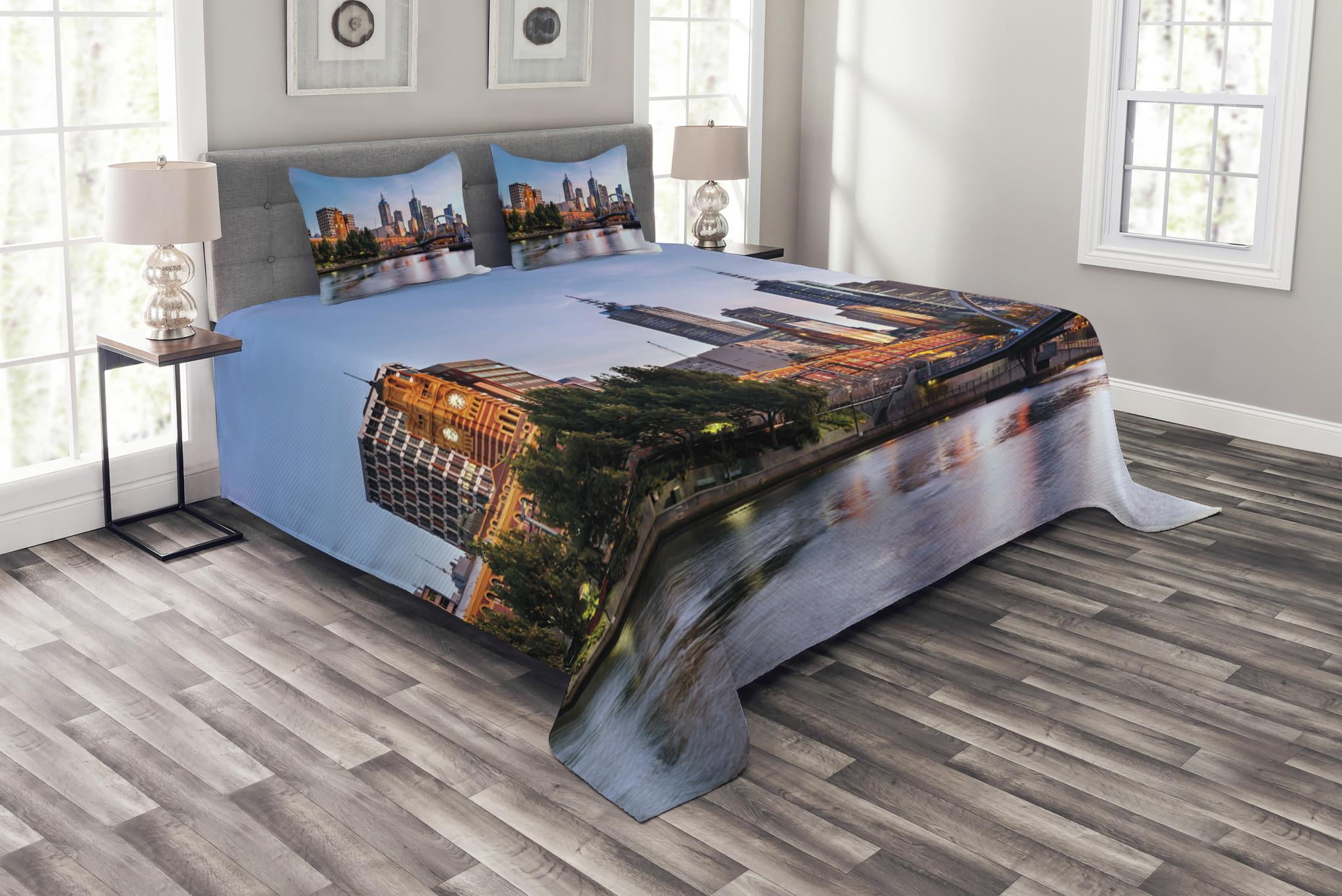City Bedspread Set King Size, Early Morning Scenery in Melbourne