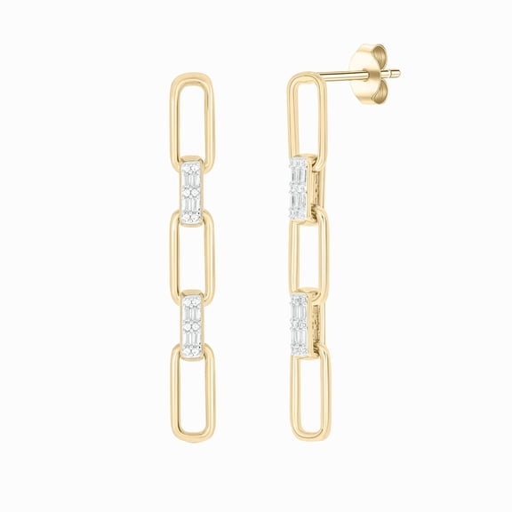 14K Yellow Gold Vermeil on 925 Sterling Silver Diamond Paperclip Drop Earrings for Women, 1/5 Ct