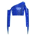 thumbnail image 2 of Miutii Girls One-Shoulder Sequins Dance Tops Tassel Sparkle Long Sleeve Crop Top Performance Outfits for 5-16 Years Royal Blue 8, 2 of 7