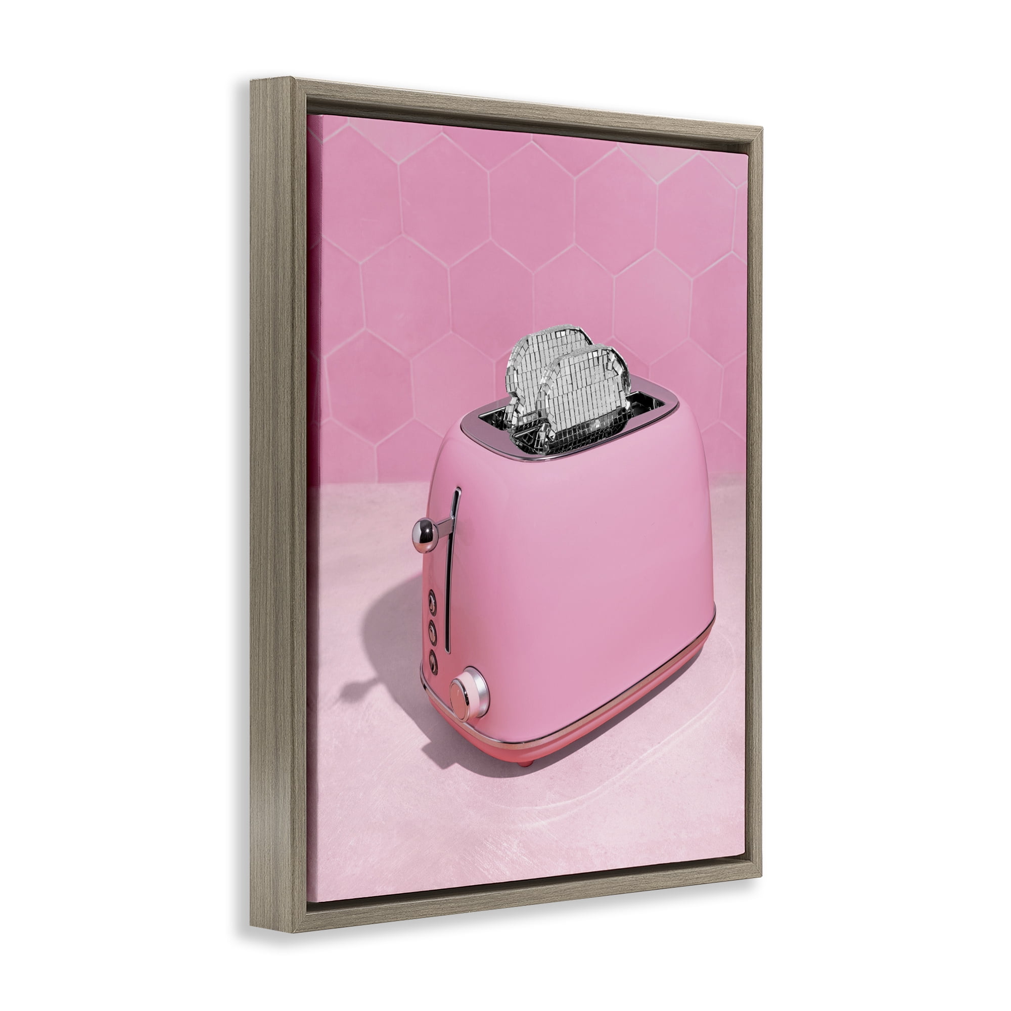 Stupell Industries Disco Toaster over Pink Brown Framed Floater Canvas Wall Art, design by LISH Creative