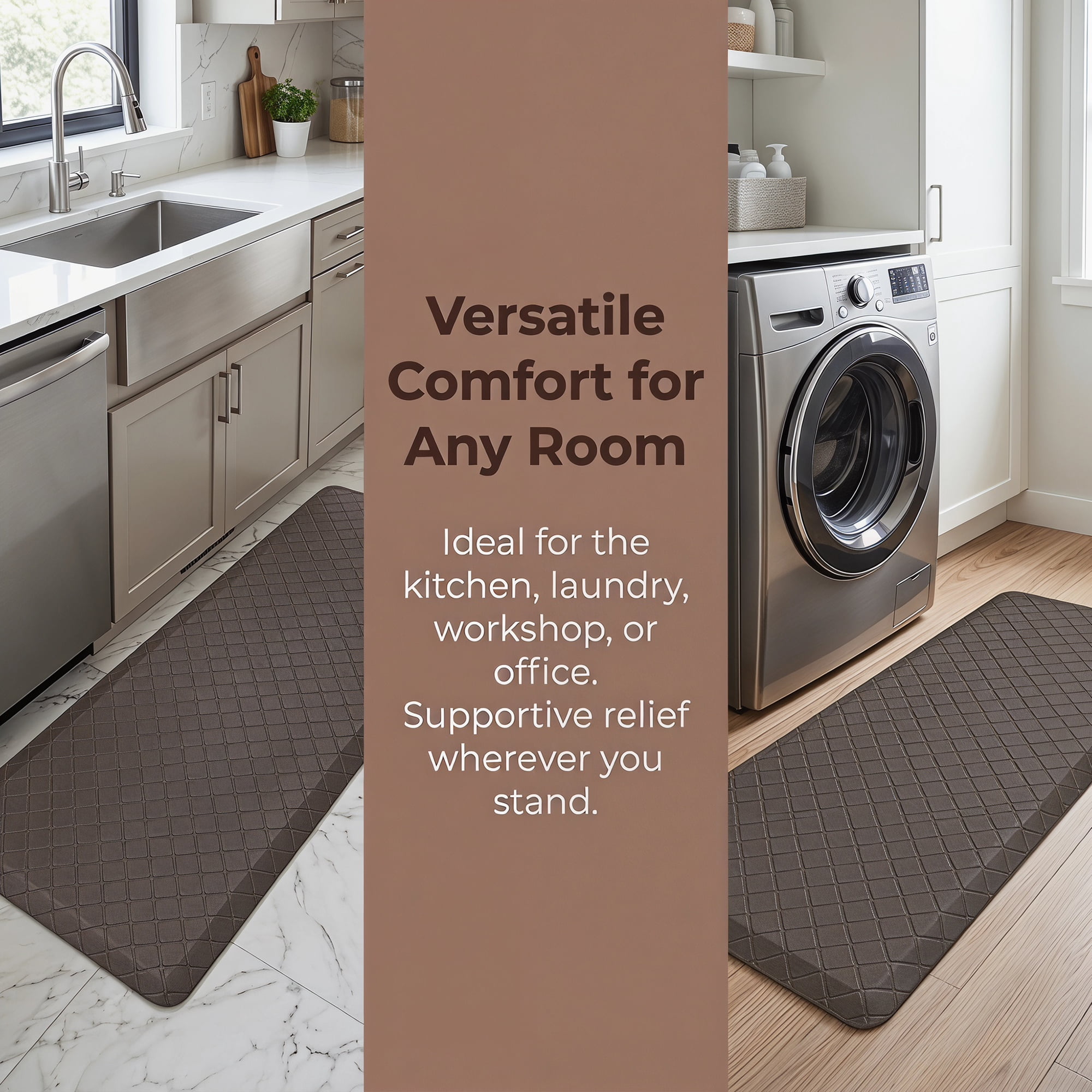 Unique Bargains Geometric Anti-fatigue Waterproof Oil-proof PVC Floor Pads Brown 47" x 17"