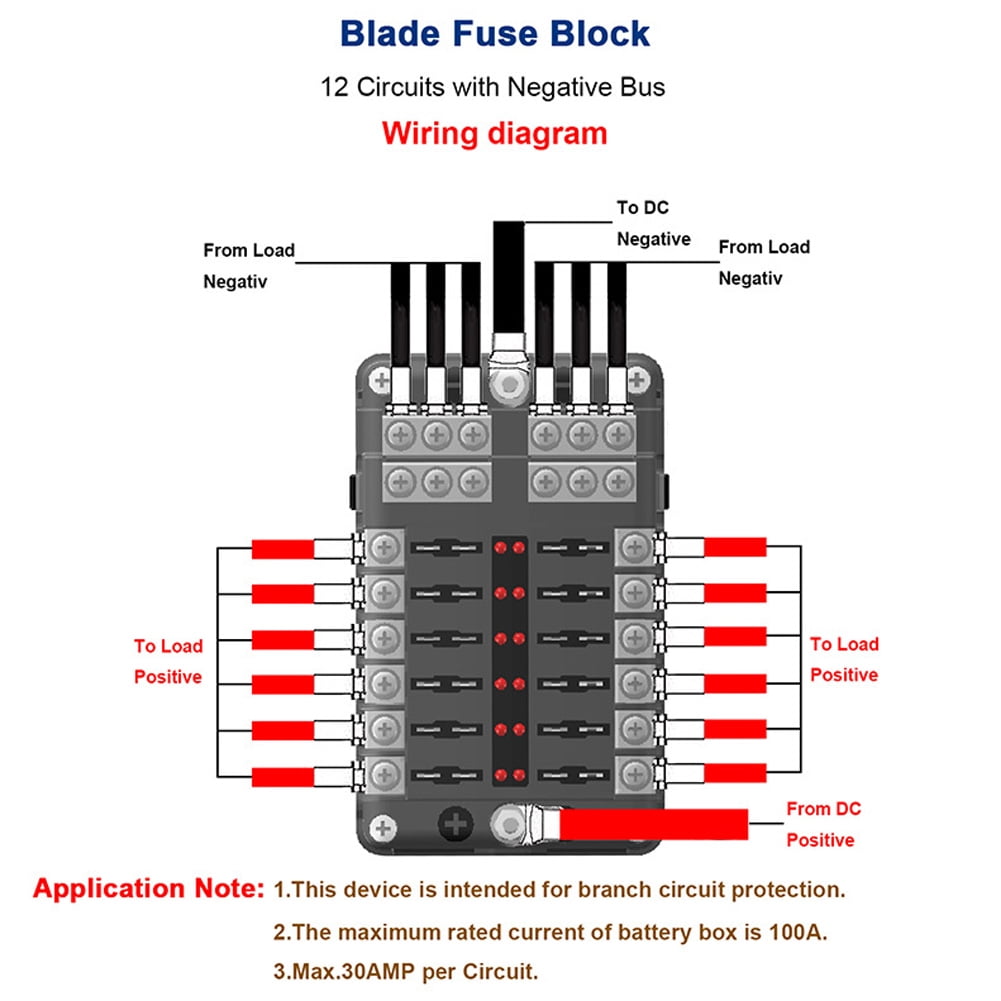 12-Way Fuse Box Blade Block Holder Screw Nut Terminal W/Negative Bus 5A 10A 15A 