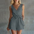 thumbnail image 6 of Tqcoqu Trendy Belted Linen Romper for Women,Summer V Neck Sleeveless Business Casual Shorts Jumpsuit with Pockets,Gray Women's S-XXXL, 6 of 7