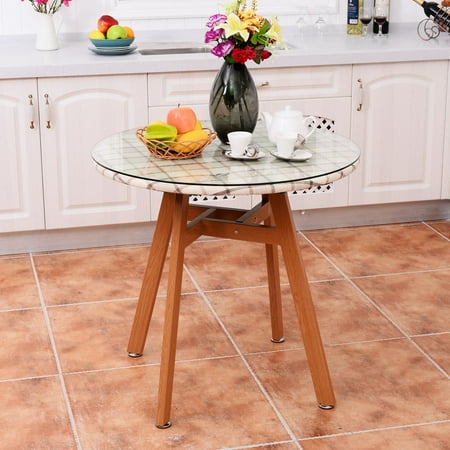 Costway Round Dining Table Steel Frame Tempered Glass Top Home Decor Kitchen Furniture