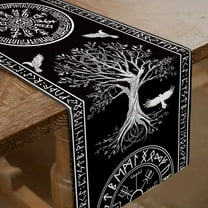 Thick Table Runner Black and White Gothic Table Decor Tree of Life Polyester Runners for Kitchen Decor Horoscope Farmhouse Tables Runner for Furniture Centerpiece Party Decor 72x13in