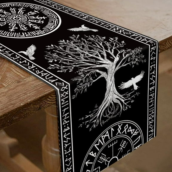 Thick Table Runner Black and White Gothic Table Decor Tree of Life Polyester Runners for Kitchen Decor Horoscope Farmhouse Tables Runner for Furniture Centerpiece Party Decor 72x13in