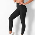 thumbnail image 2 of Women's Leggings Tummy Control Solid Color Pocket Casual Yoga Sports Pants Fashion Trousers Black L, 2 of 8