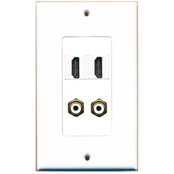 RiteAV - 2 Port HDMI 2 Port RCA White Wall Plate Decorative
