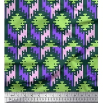 Soimoi Green Poly Georgette Fabric Aztec Geometric Print Fabric by Yard 42 Inch Wide