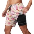 thumbnail image 1 of Sunyuer Men's Swim Trunks with Compression Liner 2-in-1 Drawstring Swimming Shorts Quick Dry Beach Board Shorts with Pockets, Pink Pickleball Racquets, XL, 1 of 8