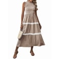 thumbnail image 3 of Women'S Summer Long Dress Casual Boho Striped Sleeveless Smocked Tiered Ruffle Sundress Brown XL, 3 of 9