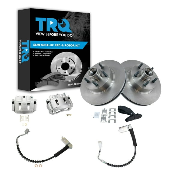 TRQ Front Brake Pad & Rotor Kit Brake Caliper Brake Hose Brake Pads Brake Rotor Semi-Metallic Fits Select 1998-2001 Ford Ranger 1998-2000 Mazda B2500 1998-1999 B3000 B4000