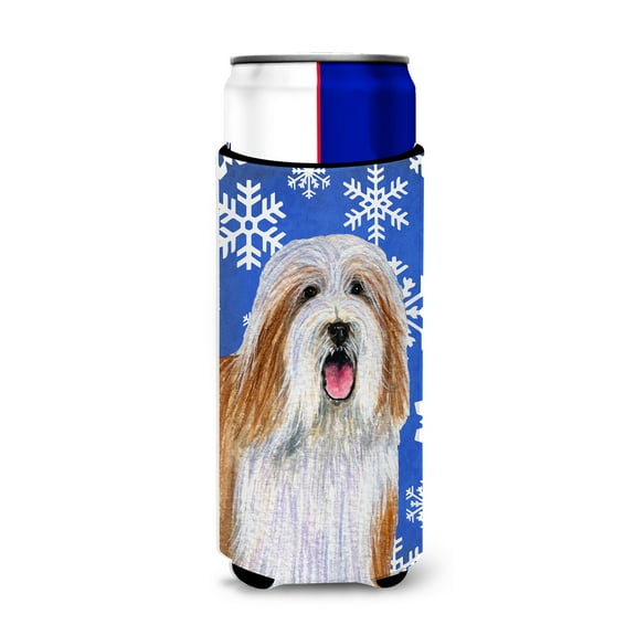 Carolines Treasures LH9285MUK Bearded Collie Winter Snowflakes Holiday Ultra Hugger for slim cans Slim Can multicolor
