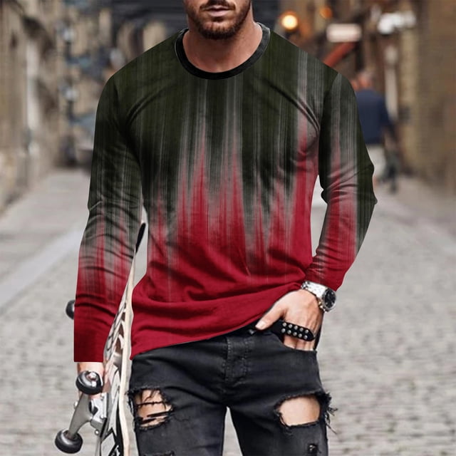 Blusas y camisas de manga larga con cuello redondo para hombre, blusa informal de manga larga con cuello redondo y estampado.