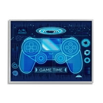 Stupell Industries Game Time Bold Blue Computer Theme Gaming Controller Graphic Art Gray Framed Art Print Wall Art, 30x24, by Ziwei Li