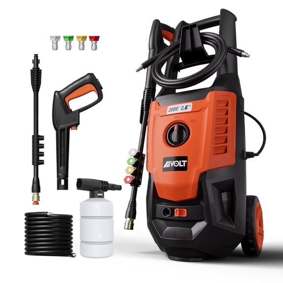 AIVOLT Corded Pressure Washer 3000 PSI, 2.6 GPM, 4 Nozzles, Soap Tank, Anti-Tipping, 35ft Cable, 20ft Hose Cold Water Power Washer