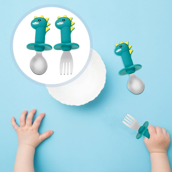 Niceauty 2 Pieces Toddler Eating Tool Fork Shape Silicone Easy to Clean for Kids Dining