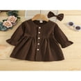 thumbnail image 2 of Toddler Girls 2Pcs Fall Outfits  Cute Long Sleeve V Neck Button Down Dress with Hair Bow Set, 2 of 7