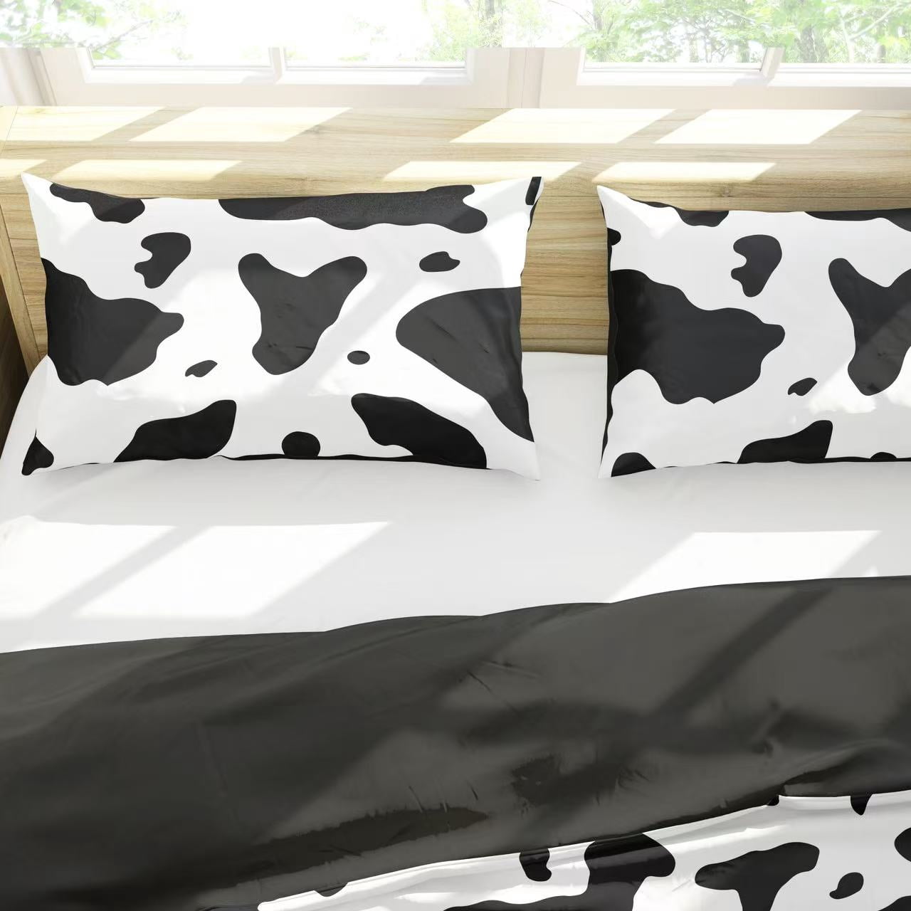 Psoiuetr Black and White Cow Comforter Set Full Size Wild Animal Farmhouse Rustic Cowhide Bedding Sets with 2 Pillowcases for Kids Teens Boys Girls 3 Pieces