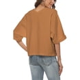 thumbnail image 3 of Mujeres Abajo Camisas De Lino Botón Delantero Manga Corta Blusa Con Cuello En V Color Puro Versión Suelta Marrón L, 3 of 5