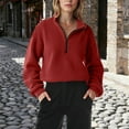 thumbnail image 6 of XUNKUSGA Womens Sweatshirt Fuzzy Fleece Sherpa Pullover Top Long Sleeve Half-Zip Sweatshirt for Women Solid Color Winter Fleece Jacket with Pockets S-2XL Red, 6 of 7