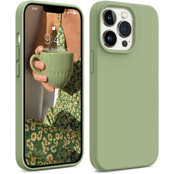 Shockproof Designed for iPhone 13 Pro Case, Liquid Silicone Phone Case with [Soft Anti-Scratch Microfiber Lining] Drop Protection 6.1 inch Slim Thin Cover (Tea Green)
