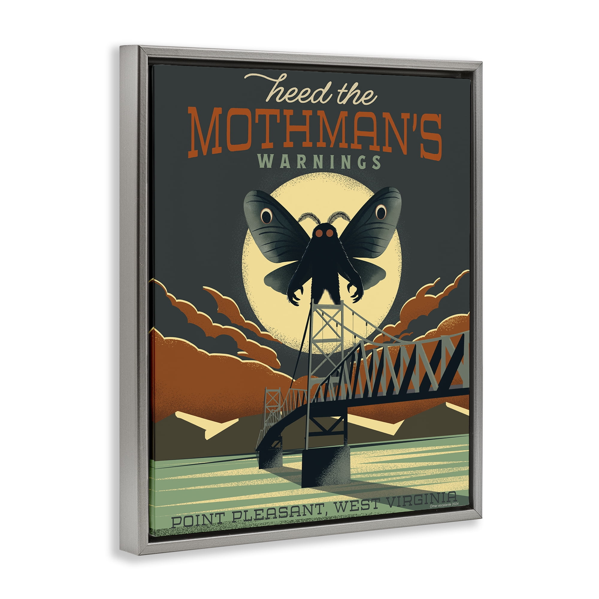 Stupell Industries Cryptid Tourism West Virginia Gray Framed Floater Canvas Wall Art, design by Omar Escalante