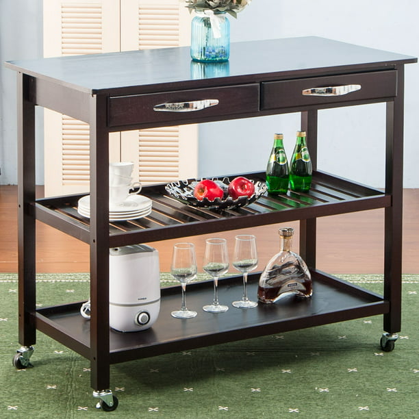 Kitchen Utility Cart, 3-Tier Rolling Kitchen Island Cart with 2 Drawers