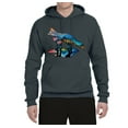 thumbnail image 2 of Trippy California Rainbow Neon Wolf Mountain Silhouette | Mens Animal Lover Hooded Sweatshirt Graphic Hoodie, Charcoal, Medium, 2 of 4