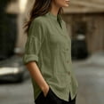 thumbnail image 6 of ClodeEU Women's V Neck Long Sleeve Button Down Shirt,Casual Loose Blouse Army Green,Women's Plus L, 6 of 8