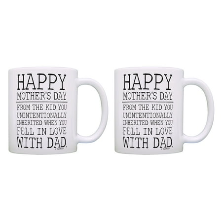 

ThisWear Funny Stepmom Mug Set Happy Mothers Day from the Kid Unintentionally Inherited 2 Pack Mugs Cups White